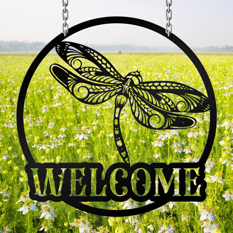 Dragonfly Welcome Metal Sign