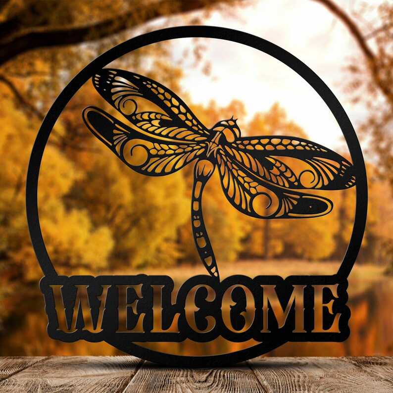 Dragonfly Welcome Metal Sign