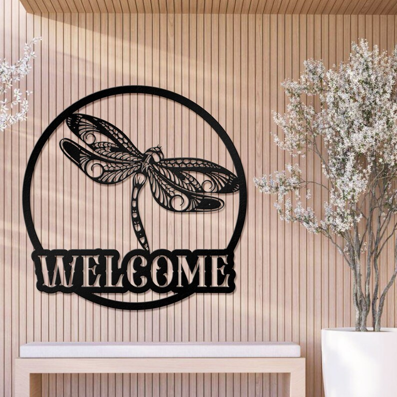 Dragonfly Welcome Metal Sign