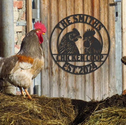 Custom Hen Cock Metal Sign