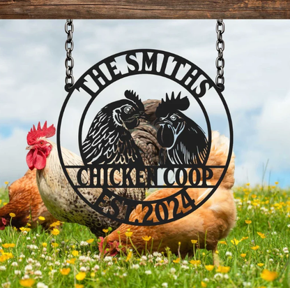 Custom Hen Cock Metal Sign