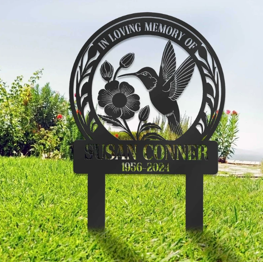 Personalized Hummingbird Memorial Metal Stake