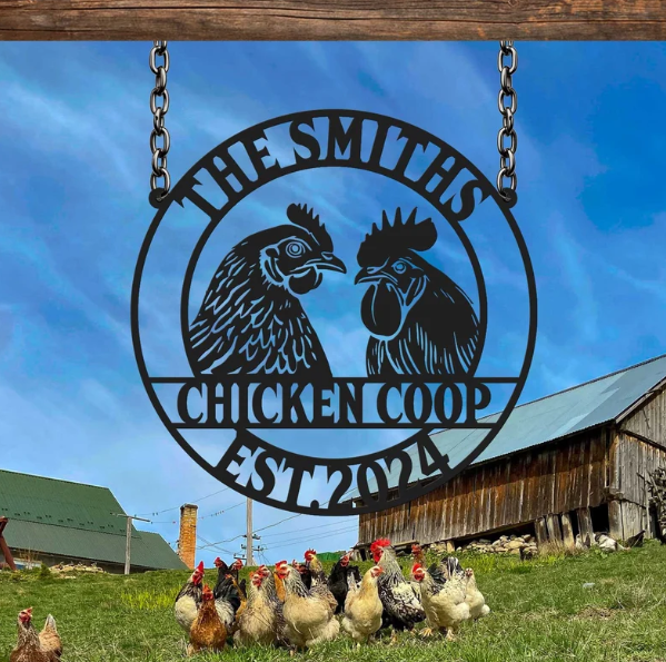 Custom Hen Cock Metal Sign